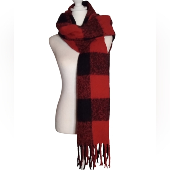 American Eagle AEO Buffalo Check Plaid Blanket Scarf Fringe - Picture 5 of 7